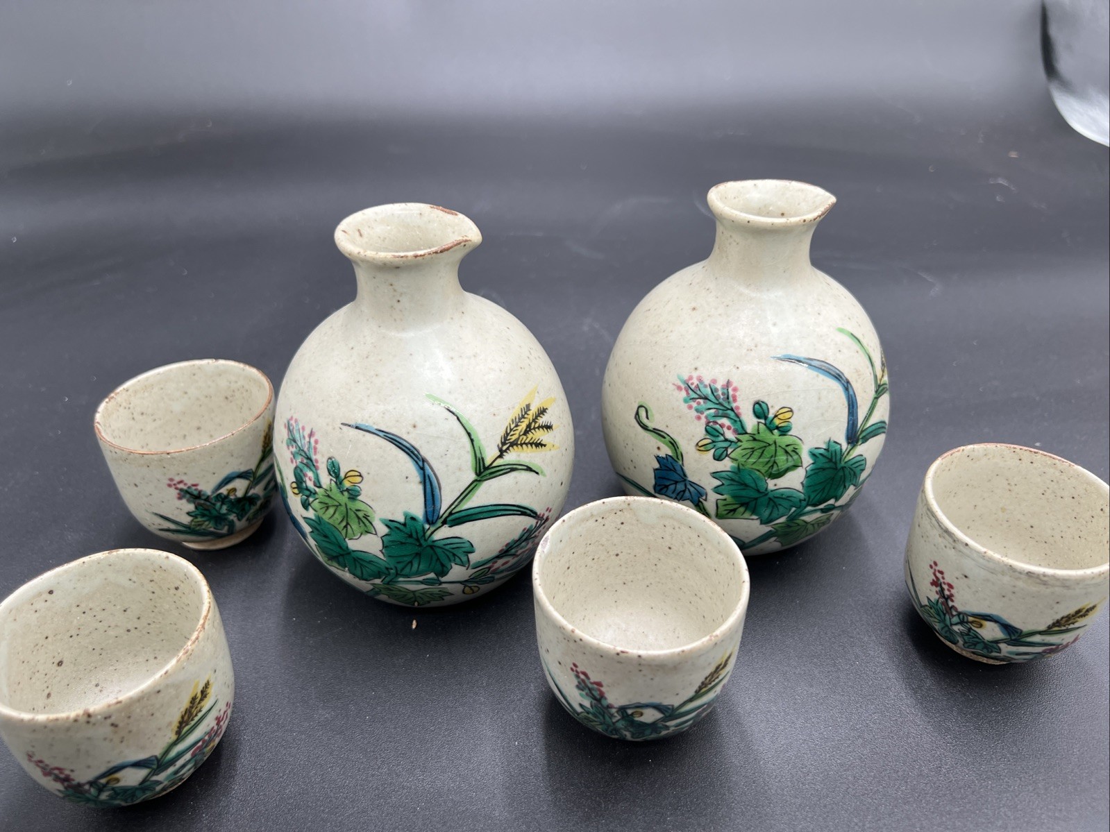 Hand Painted Ceramic Tokkuri Sake Set, Used, Free Shipping