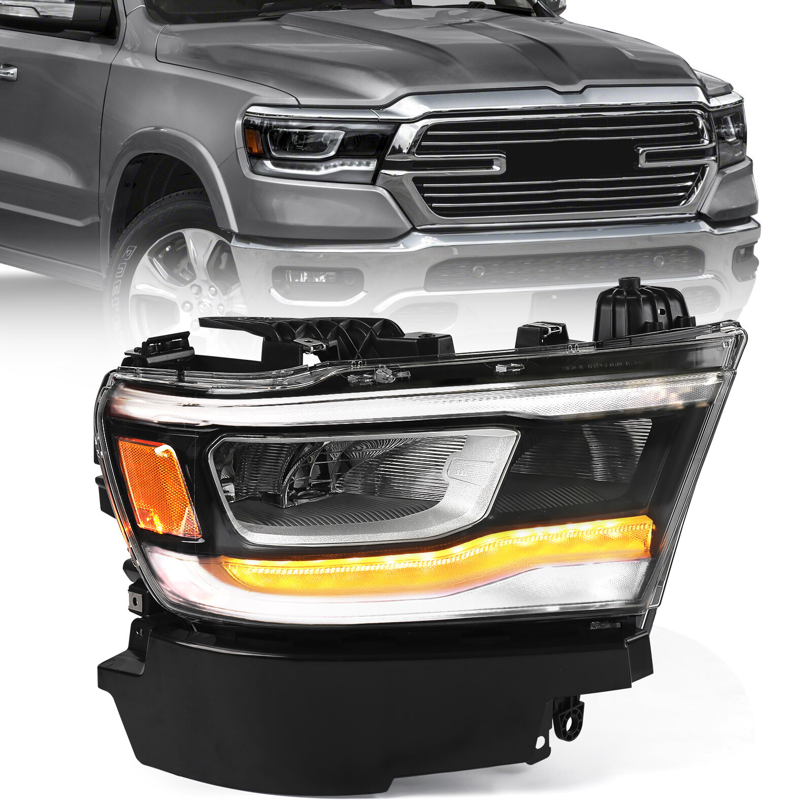 Passenger For Dodge RAM 1500 2019 2021-2023 Full LED DRL Chrome Headlight Lamp