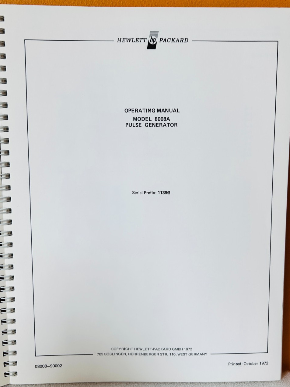 HP 08008-90002 1972 Model 8008A Pulse Generator Operating & Service Manual.