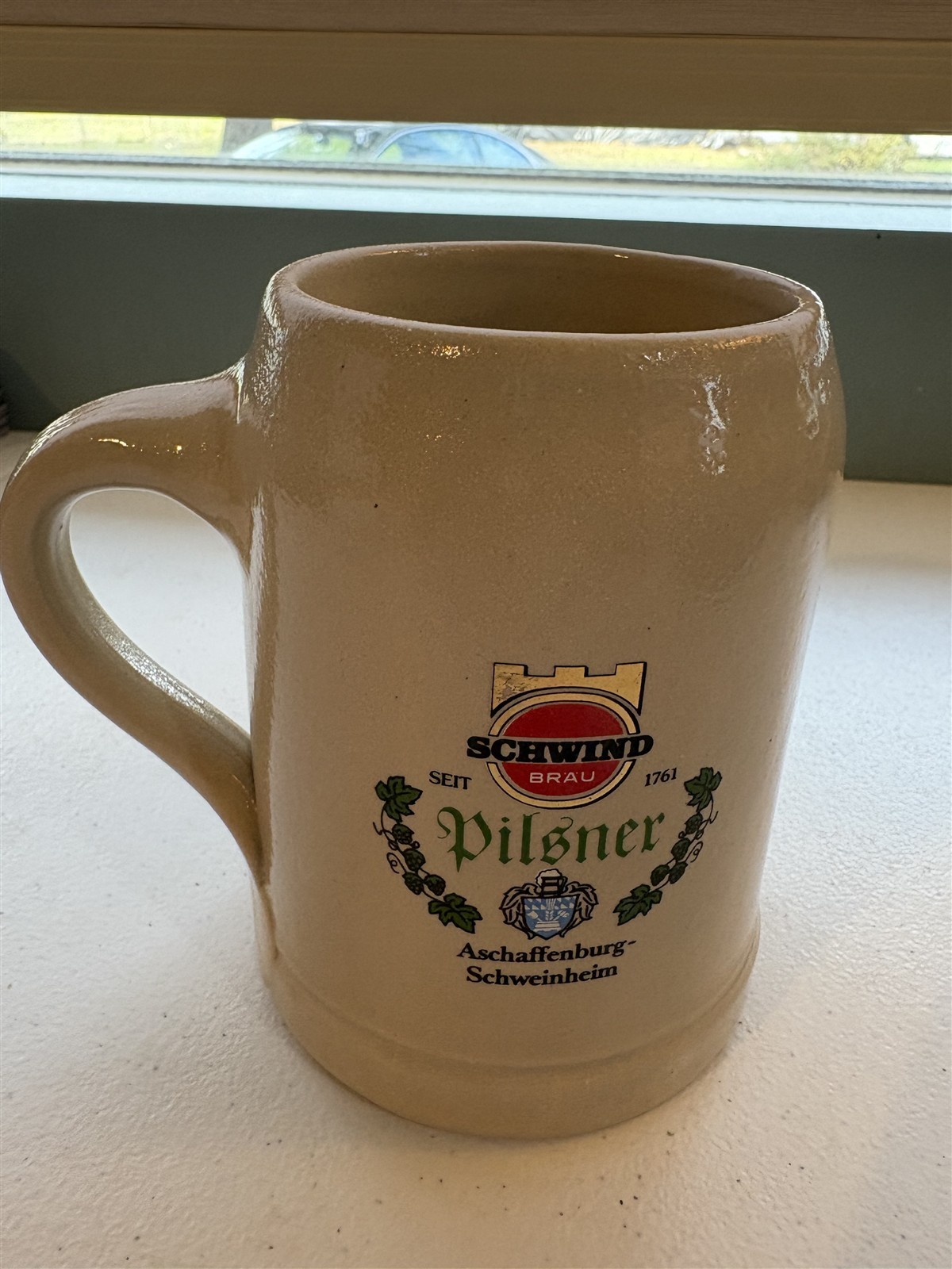 Hanau army airfield Germany base airshow beer mug, 1981, Schwind Brau