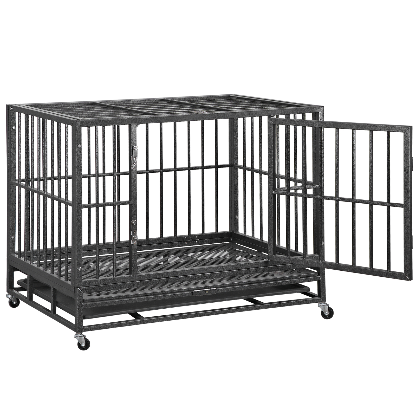 Heavy Duty Metal Dog Kennel Double Door Big Dog Cage w/ Removable Dog Crate Tray