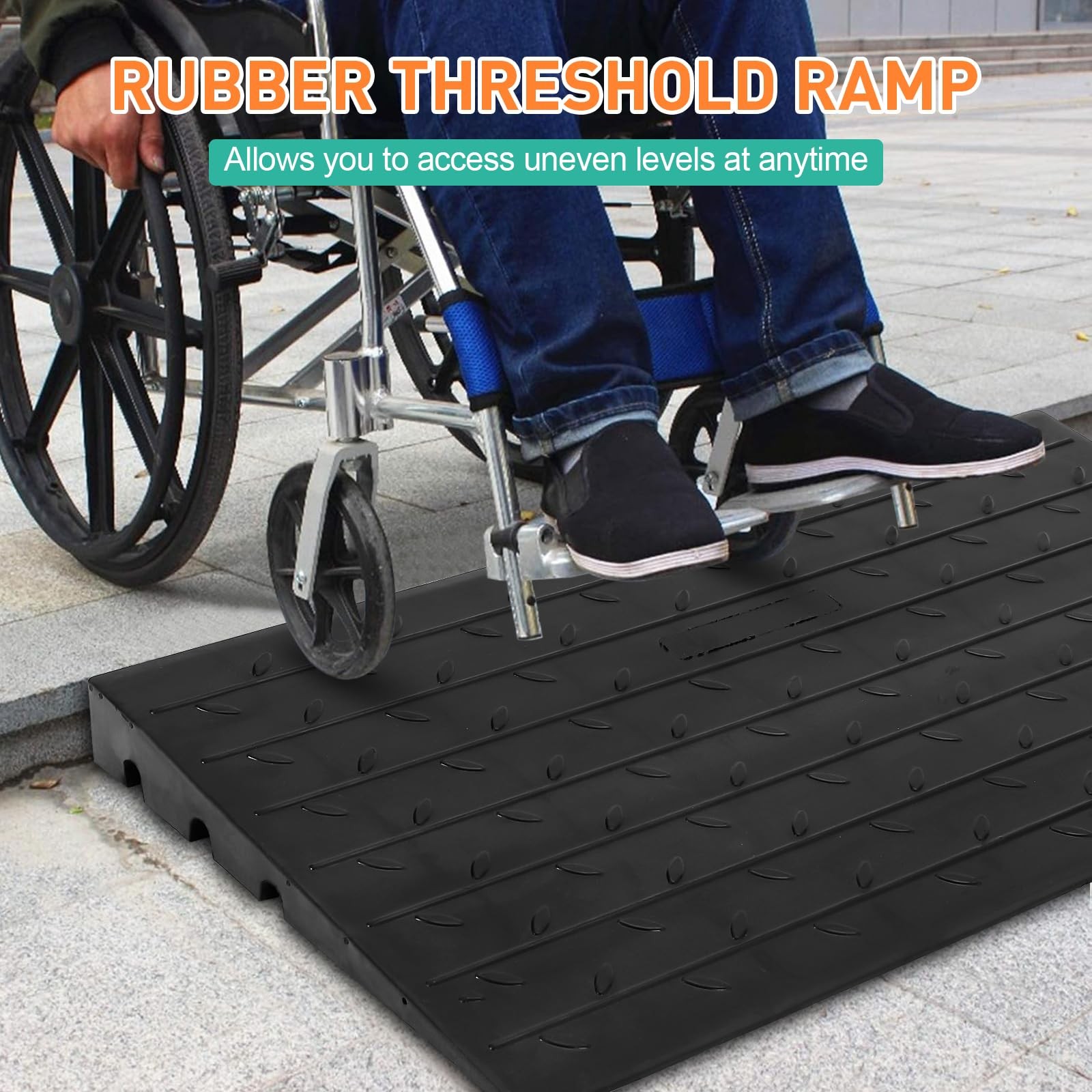 3 Inch Raised Rubber Threshold Ramp Cuttable Door Ramp, Portable Non-Slip Ramp