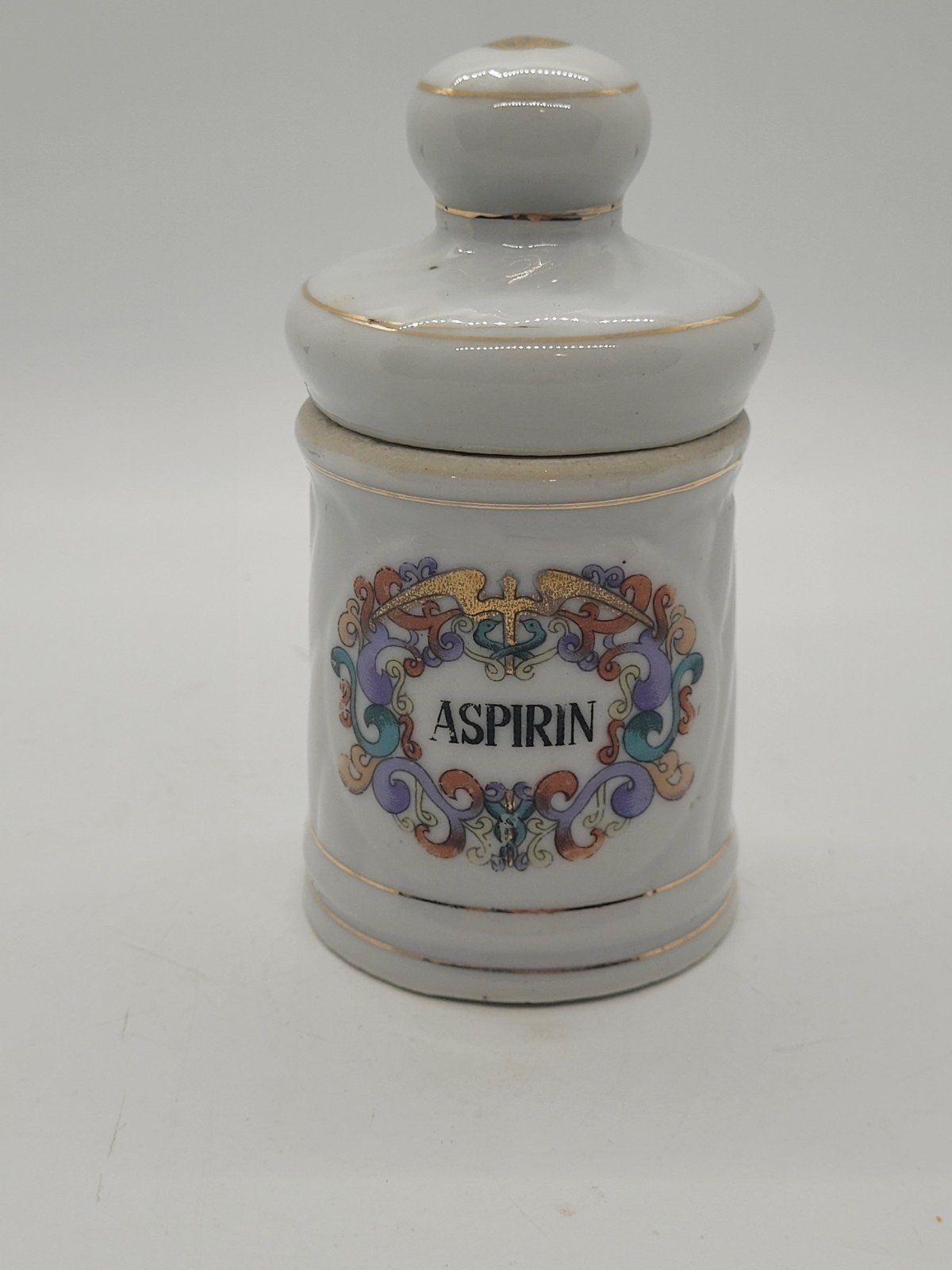 Vintage White Apothecary Pharmacy ASPIRIN Jar With Lid