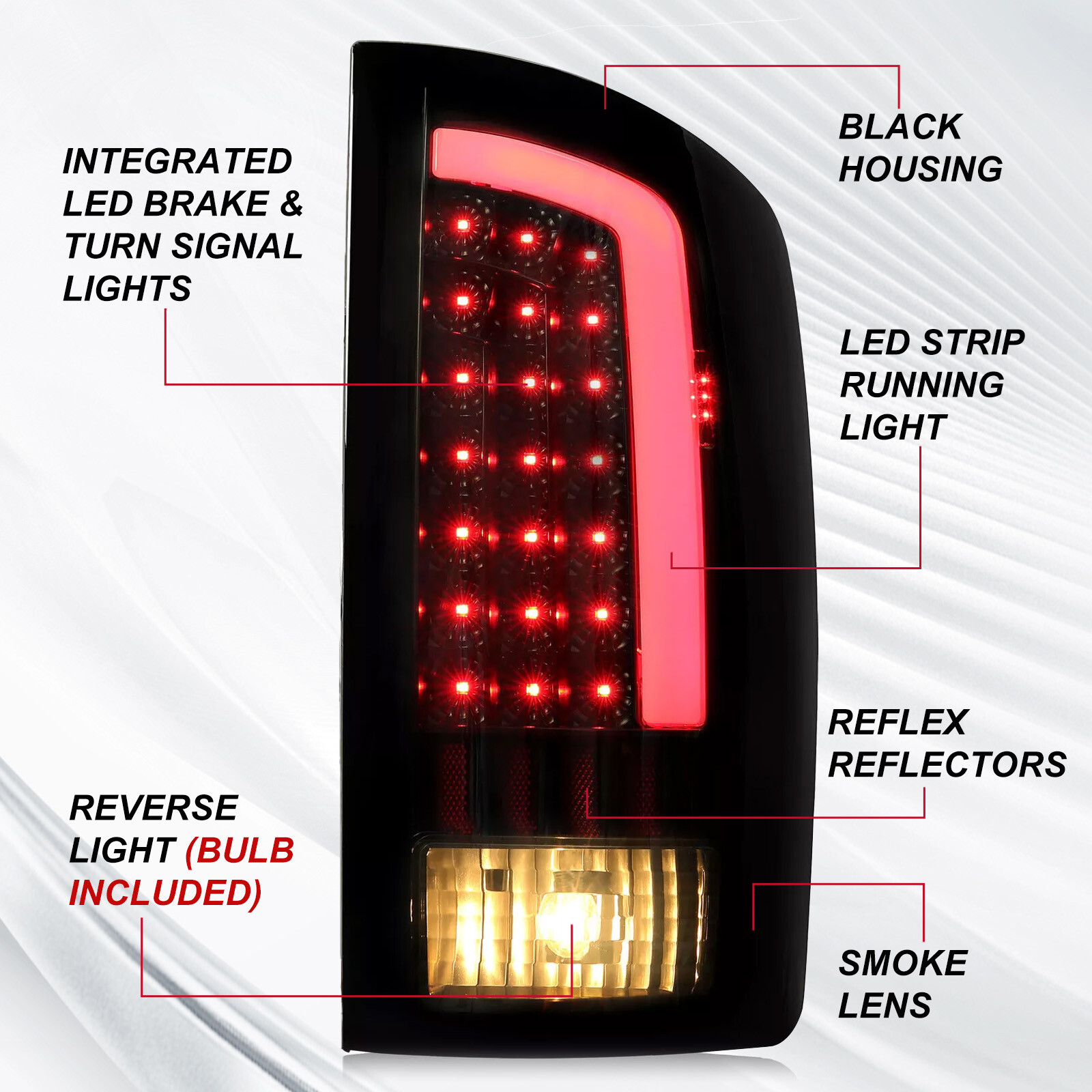 Tail Lights LED Lamps For 02-06 Dodge Ram 1500 2003-2006 2500 3500-Black Smoke