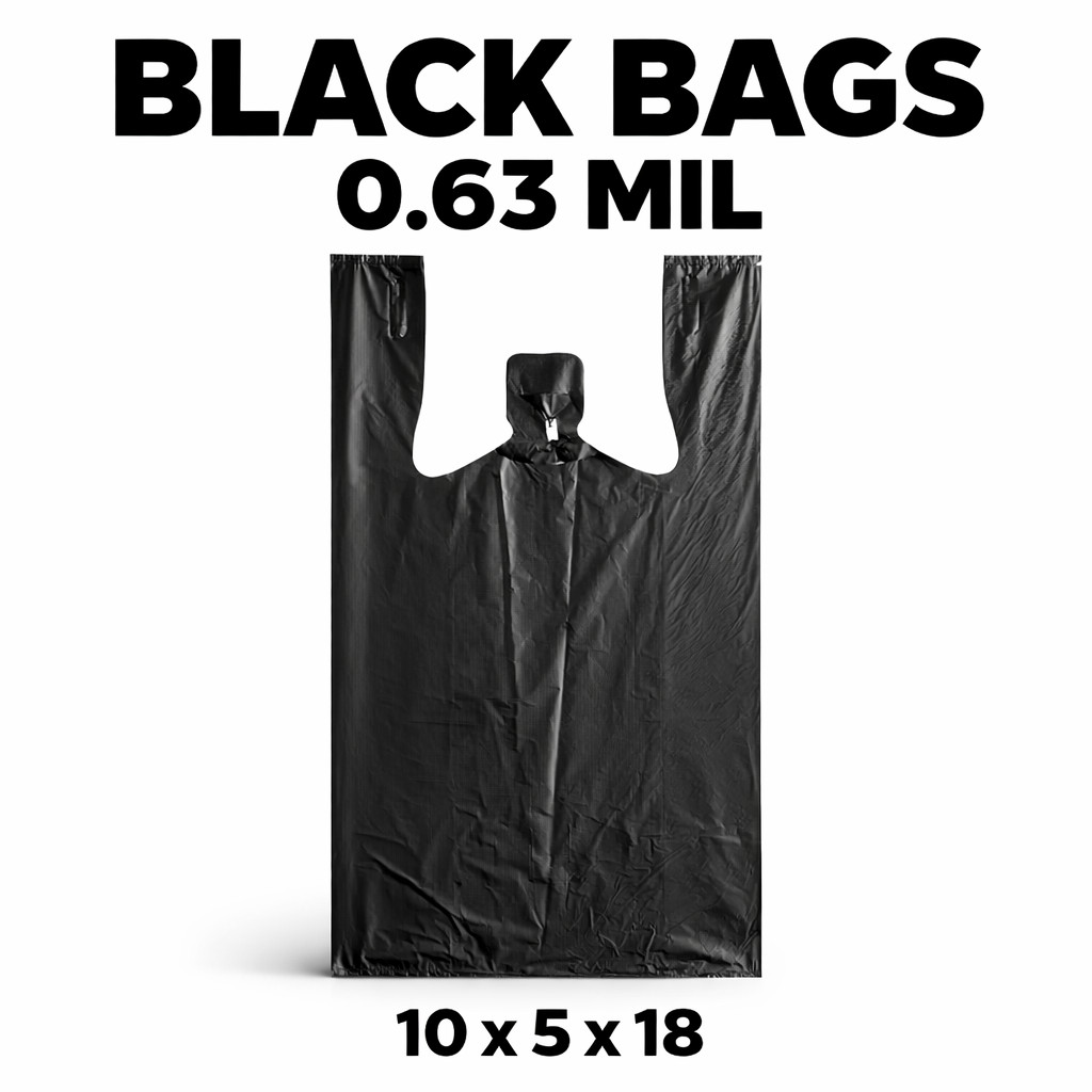 Black T-Shirt Bags 10x5x18 0.63 Mil Medium Duty Plastic Grocery Retail Bags Bulk