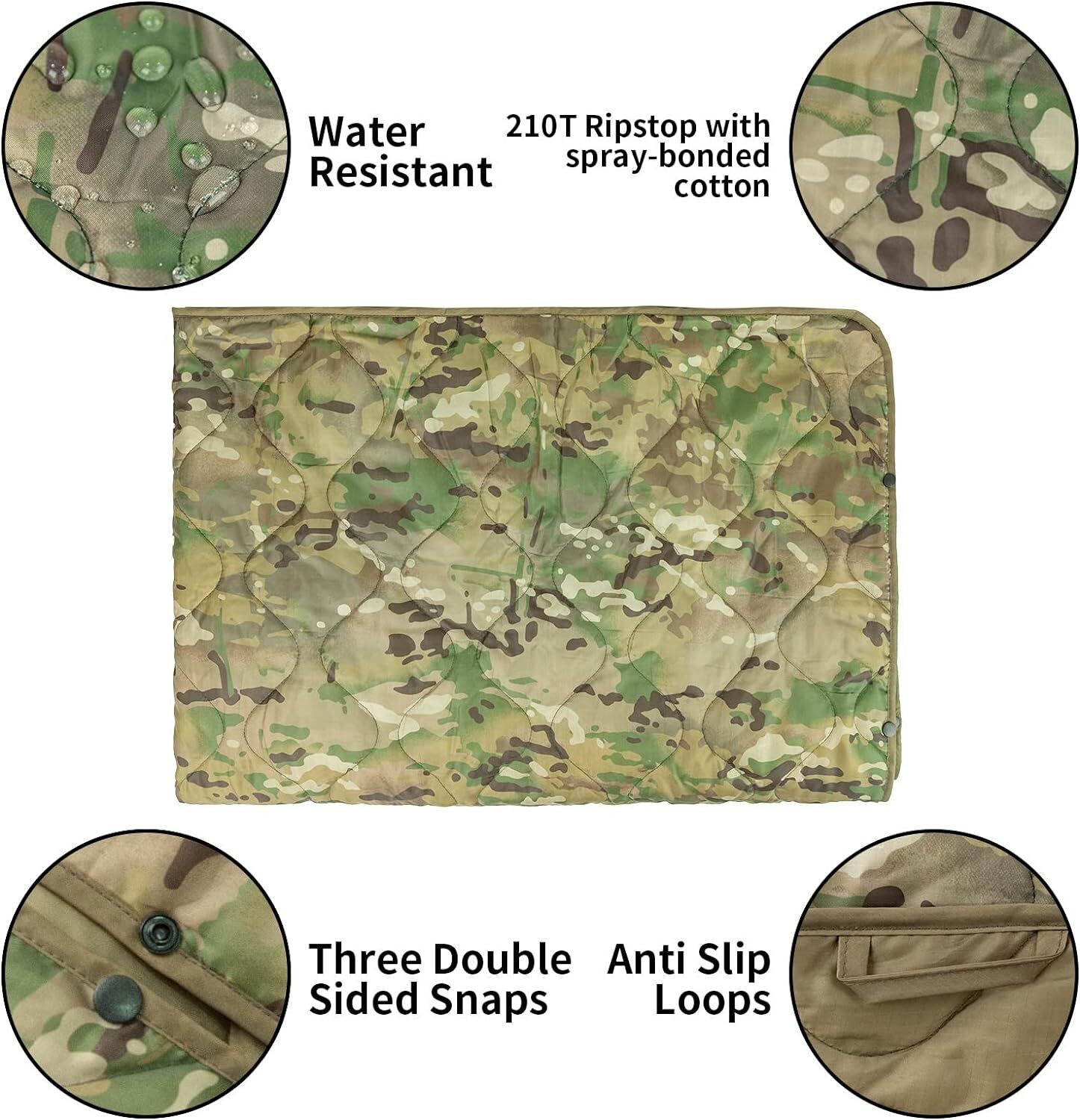 Camo Woobie Blanket Waterproof Poncho Liner for Outdoor Camping, Hiking, Hunting