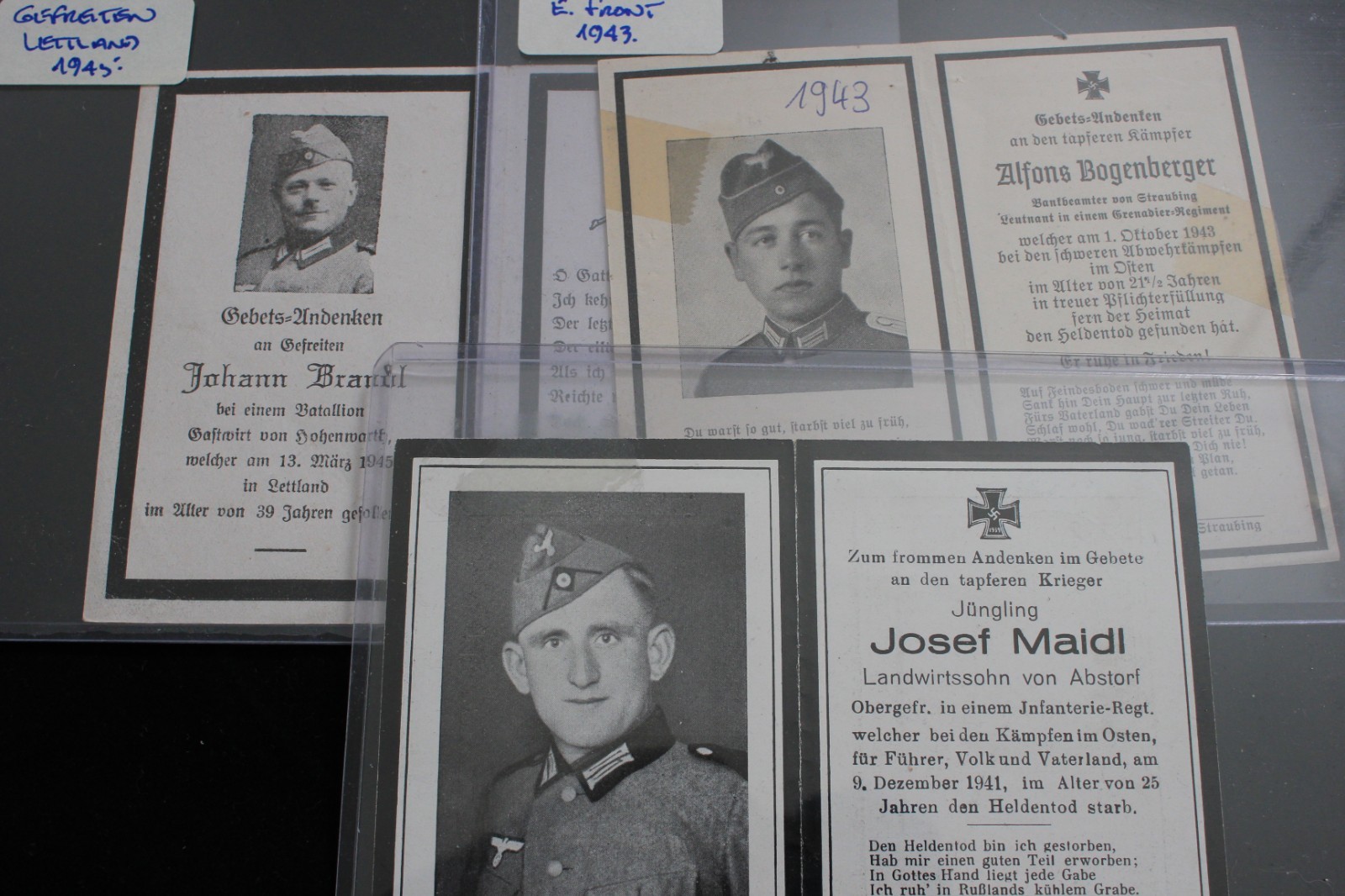 3 German World War II WWII Double Sized KIA Military Soldier Death Cards