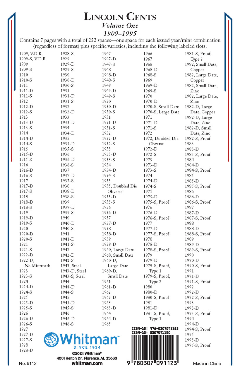 U.S. Lincoln Cents: 1909-1995 - Classic Coin Album - Best Seller