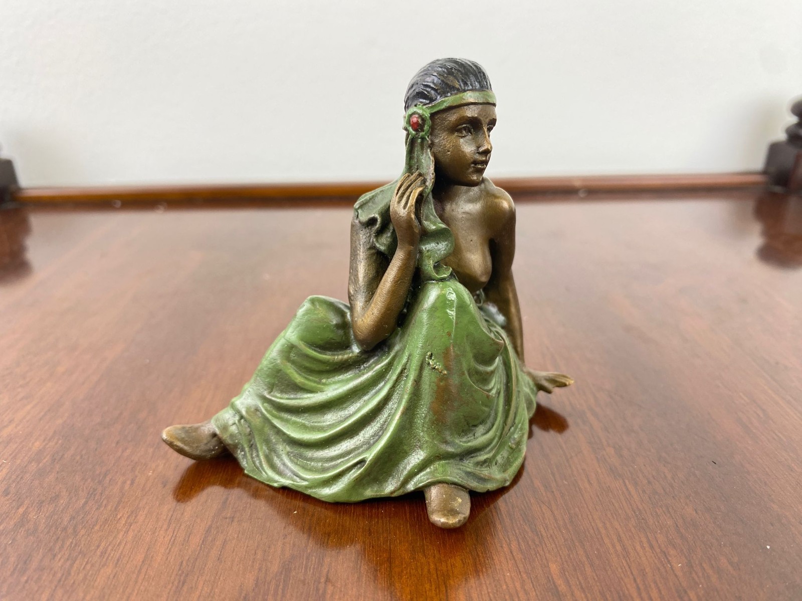 Bronze sculpture semi-naked woman Viennese style after Franz Bergman