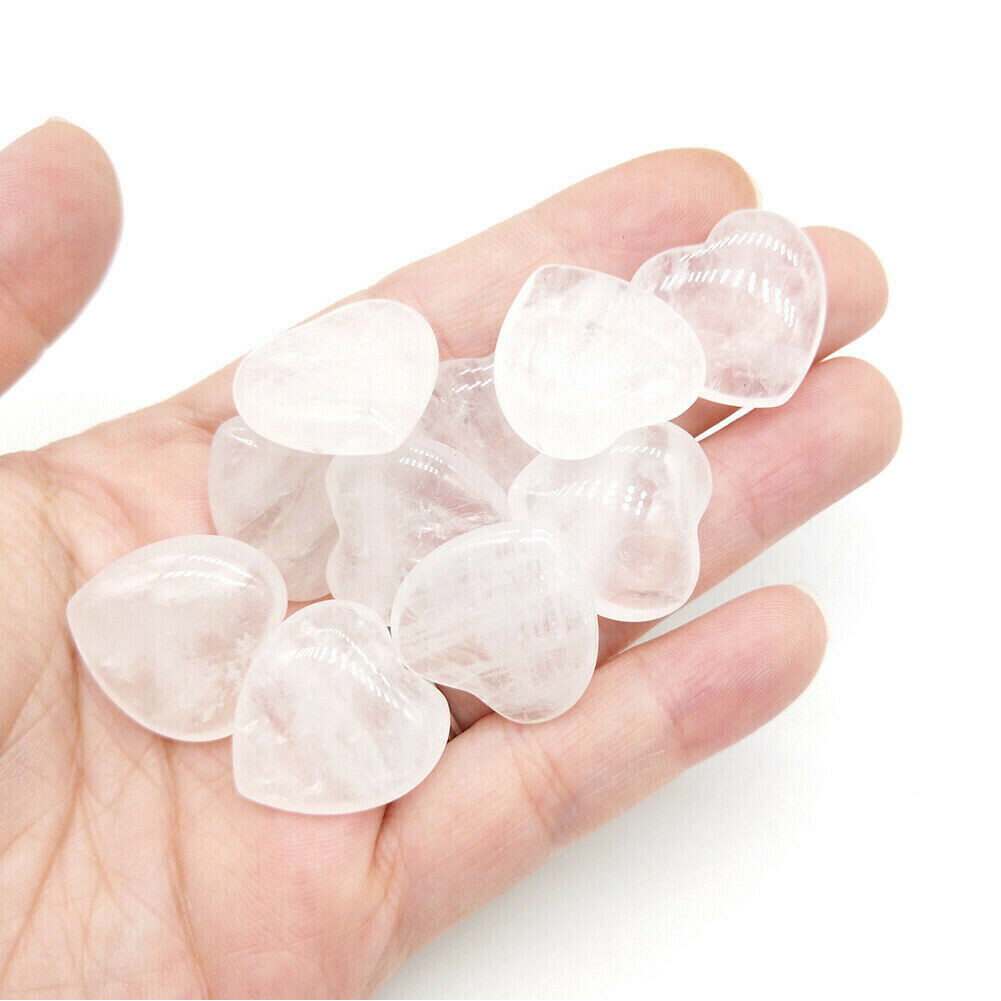 20PCS 20mm Natural Crystal Quartz Carved Heart shaped Healing Love Gemstones