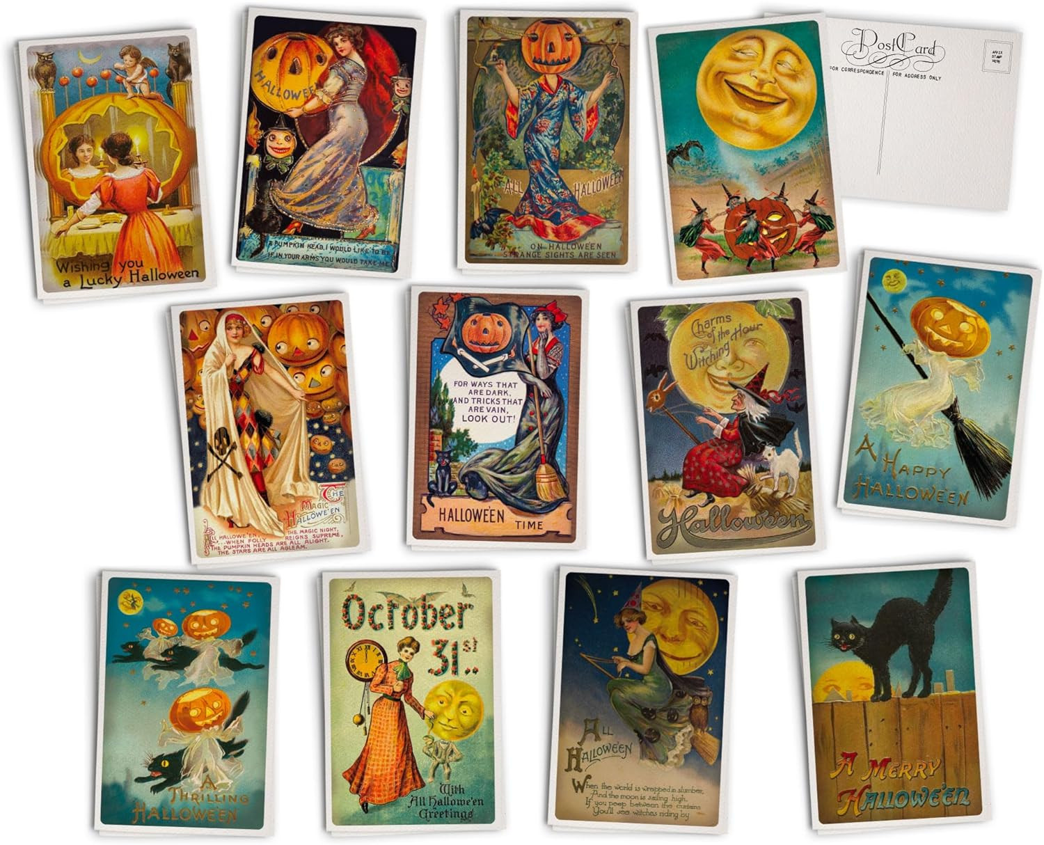 Halloween Post Cards - 24 Vintage Halloween Postcards - 12 Assorted