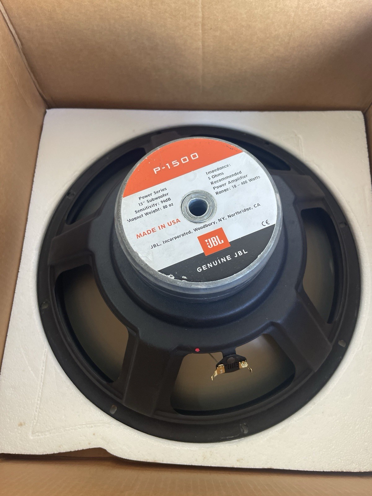 Vintage JBL P-1500 Power Series 15" Subwoofer in Box
