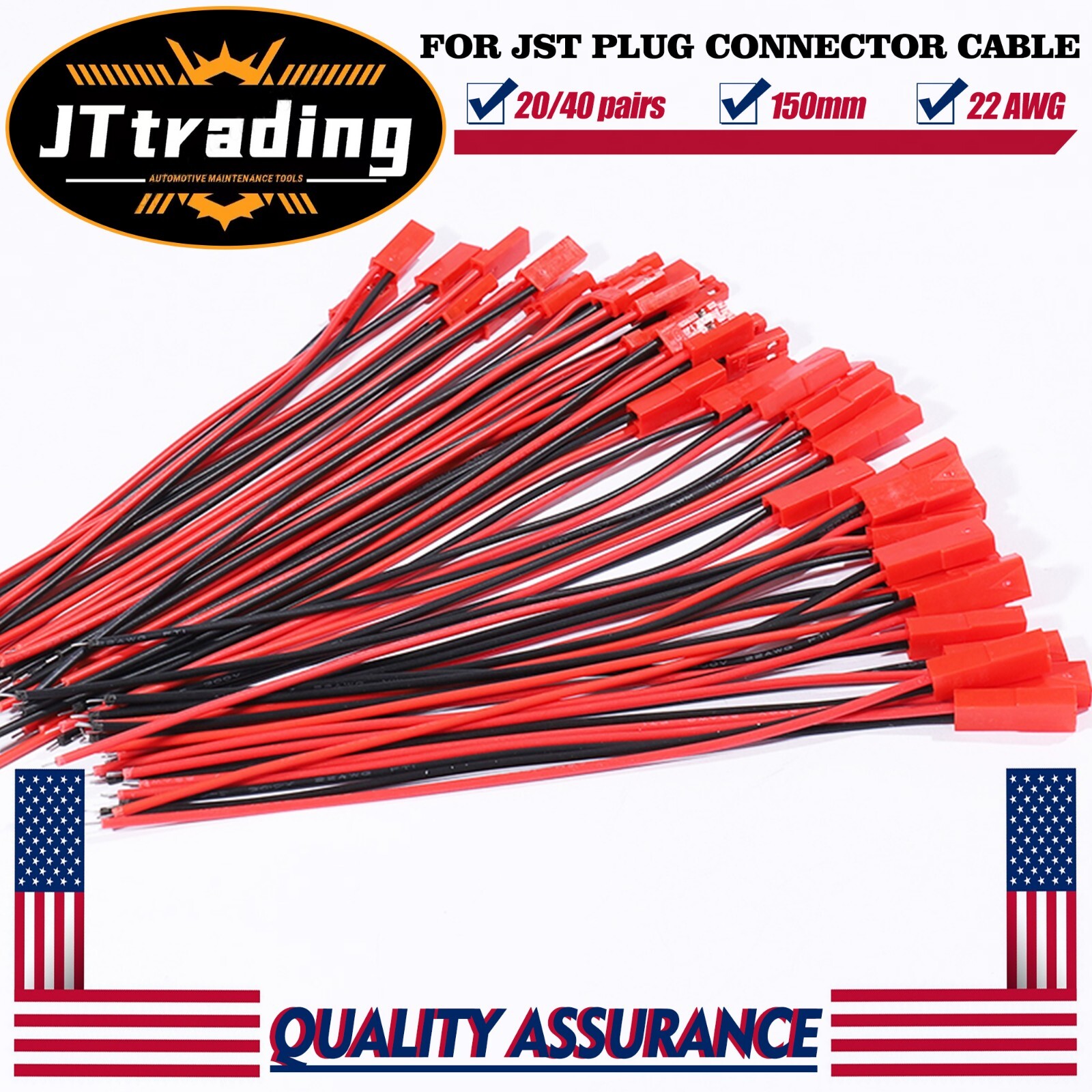 20/40 pairs for JST Plug Male &Female Connector 150mm Wire Cable RC Lipo Battery