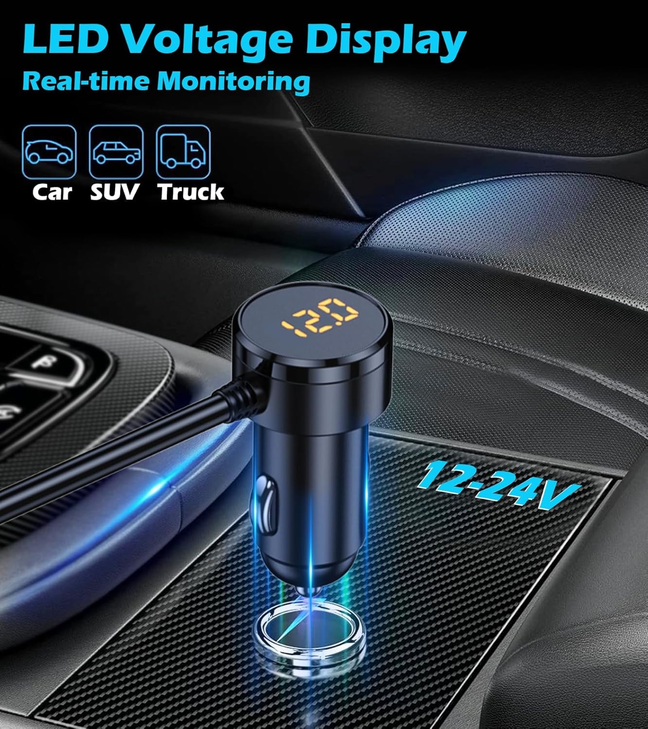 3 Way 12V/24V USB Car Cigarette Lighter Socket Splitter Power Adapter Charger