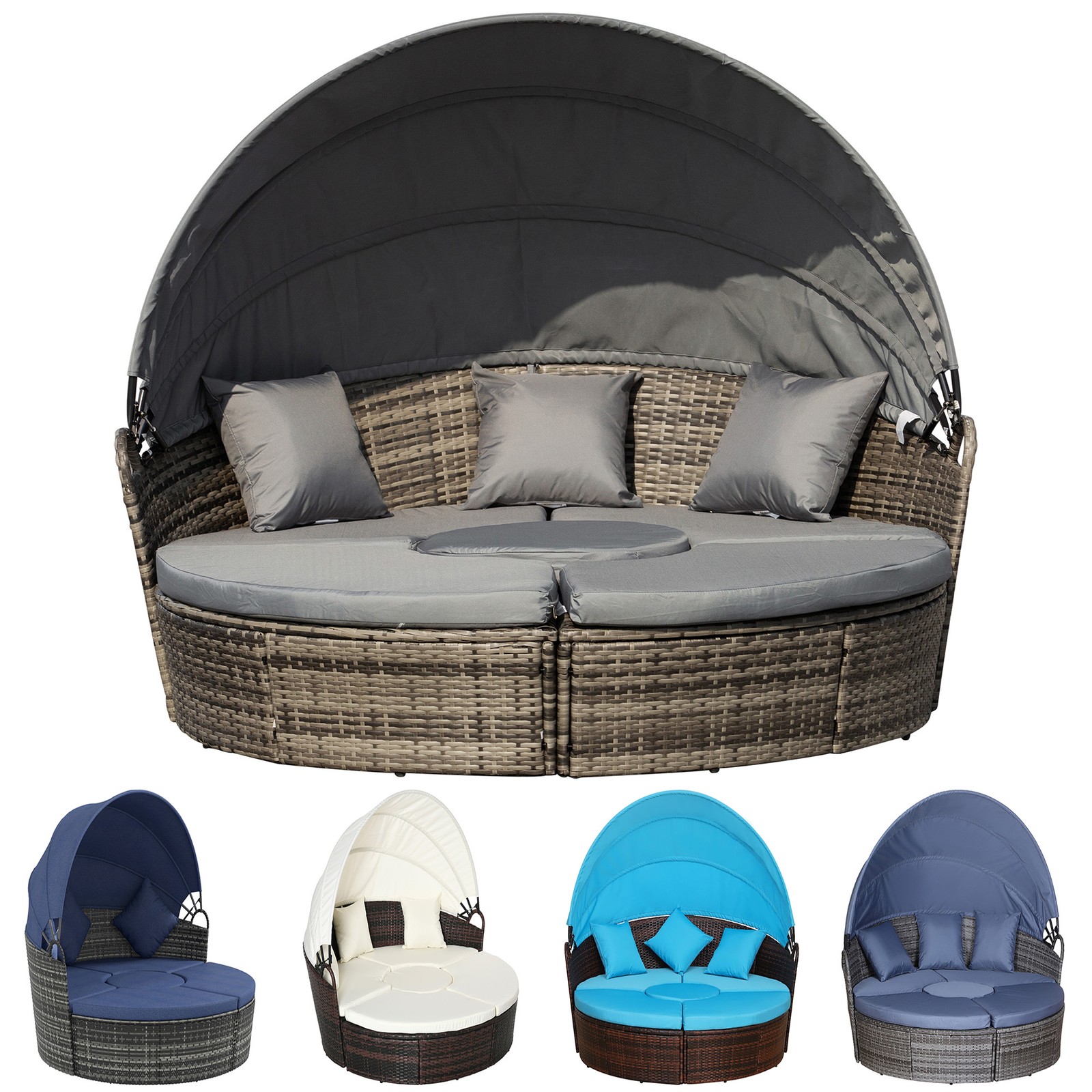 Outsunny Outdoor Convertible Daybed, 4pc Furniture Set, Sofa, Table, Chairs