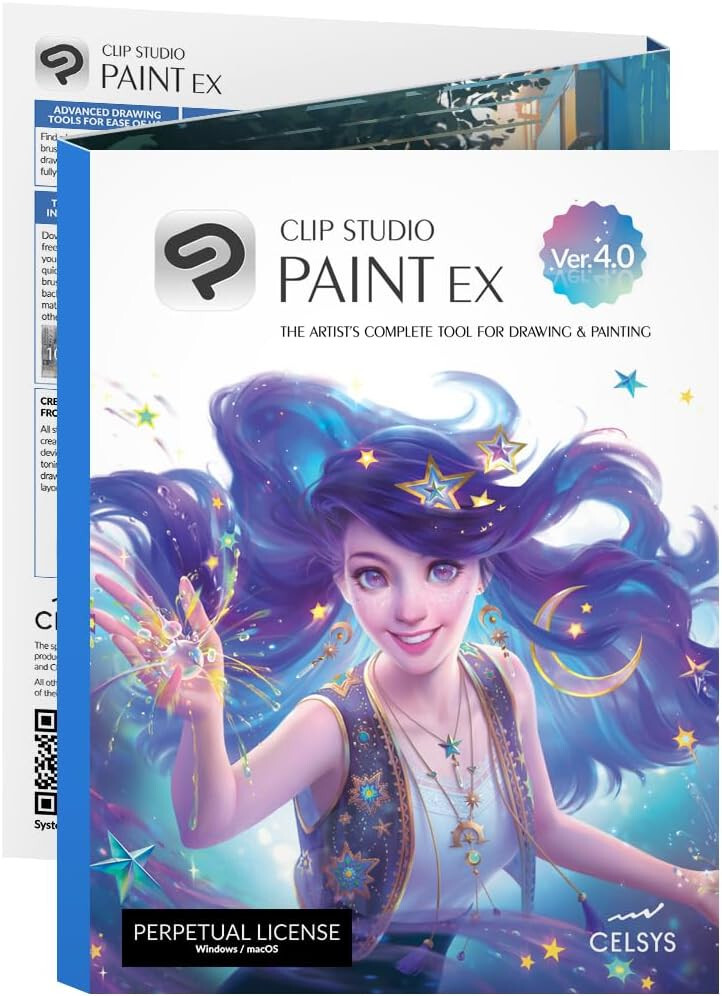CLIP STUDIO PAINT EX - Version 4 | Perpetual Lic. I Retail Pack w/ Bonus Brushes