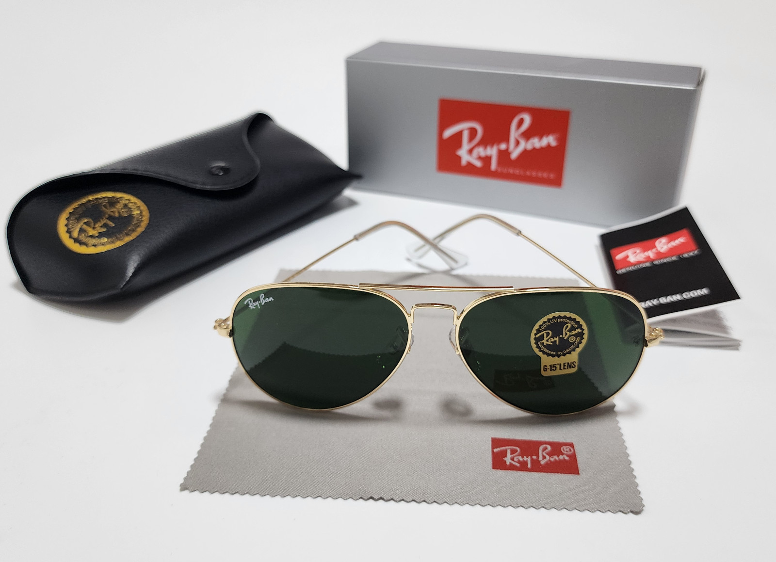 Ray-Ban RB3025 Aviator Sunglasses Gold Frame Glass Green Lens 58mm US Warehouse