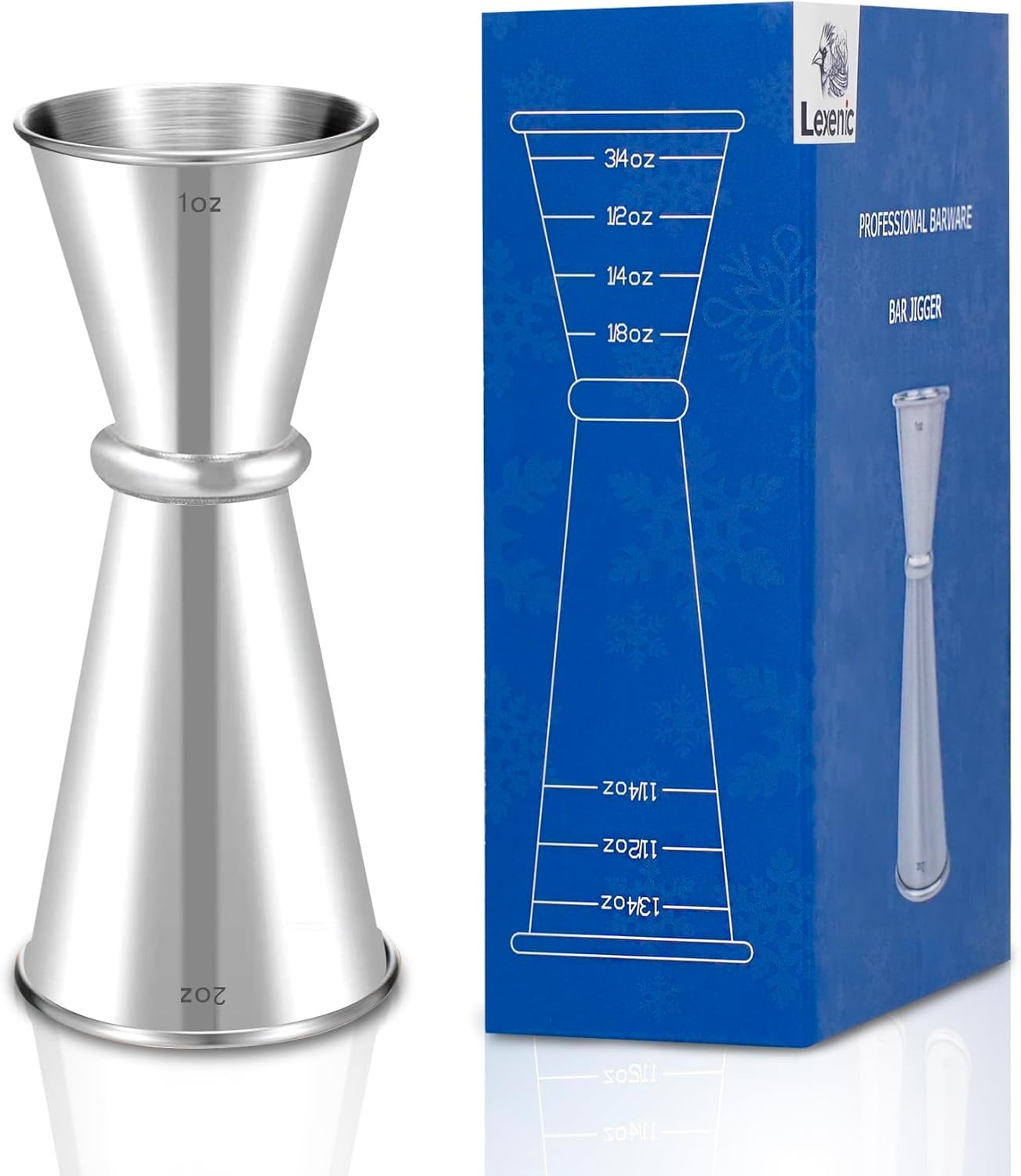 Lexenic 2oz 1oz Premium Japanese Jigger with 7 Measurements 1oz*2oz, Pack 1