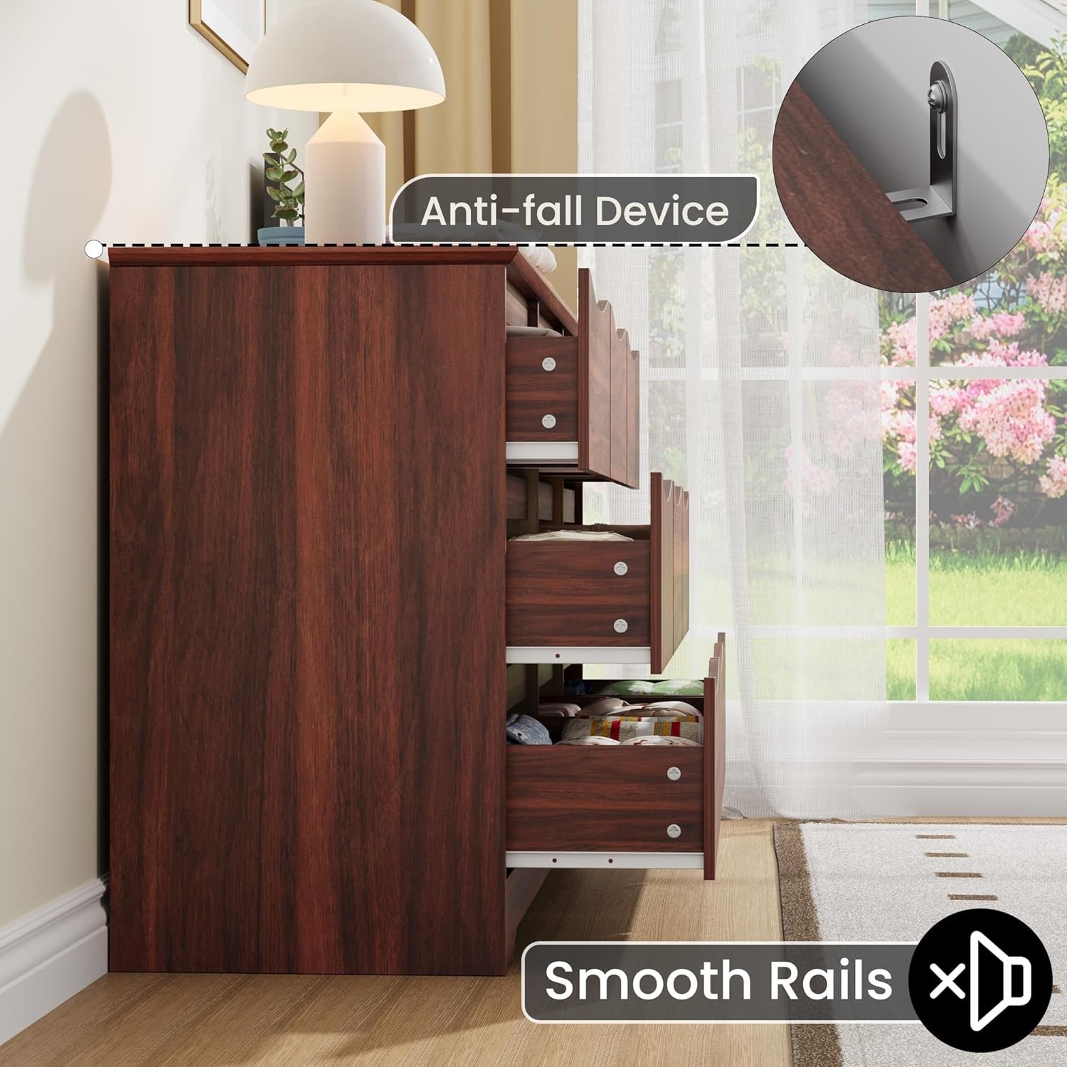 Wooden 9 Dresser for Bedroom, Long Storage Dresser Modern Closet for Bedroom