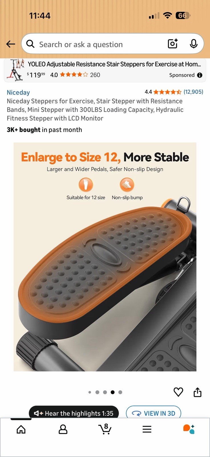 Niceday Mini Stepper for Exercise, Stair Stepper w/ Resistance Bands LCD Display