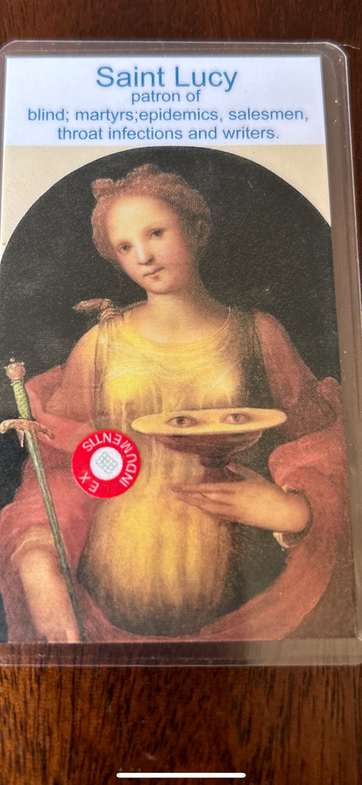 Saint Lucy 3rd Class Relic Card