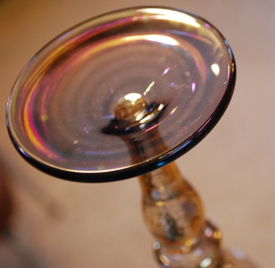 ROGASKA Optic Crystal VENETIAN GOLD LUSTER Set 2 WATER GOBLETS Foil In Stem 8.5"