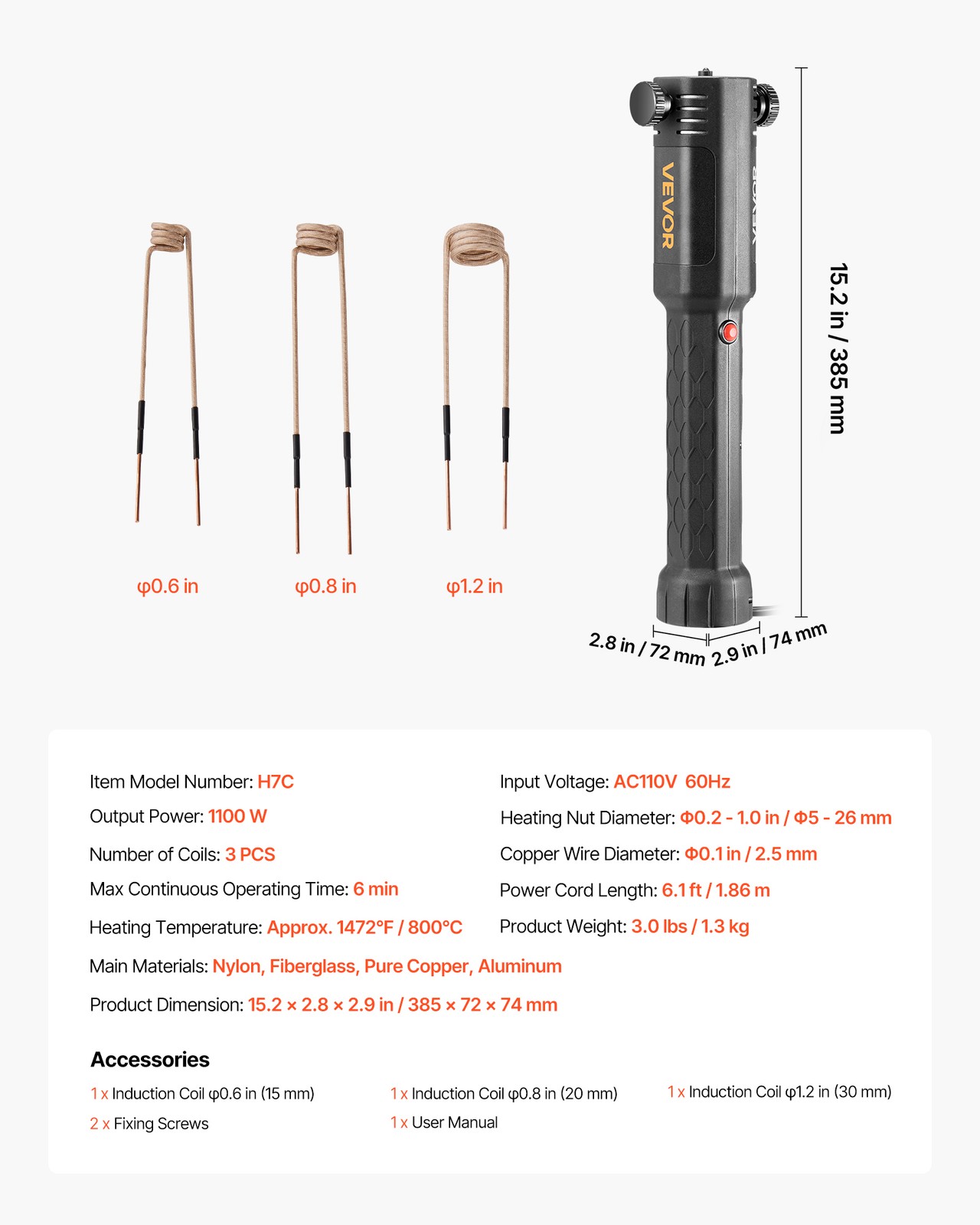 VEVOR Induction Heater Bolt Removal Magnetic Kit Rusty Screw Removing 1100W 110V