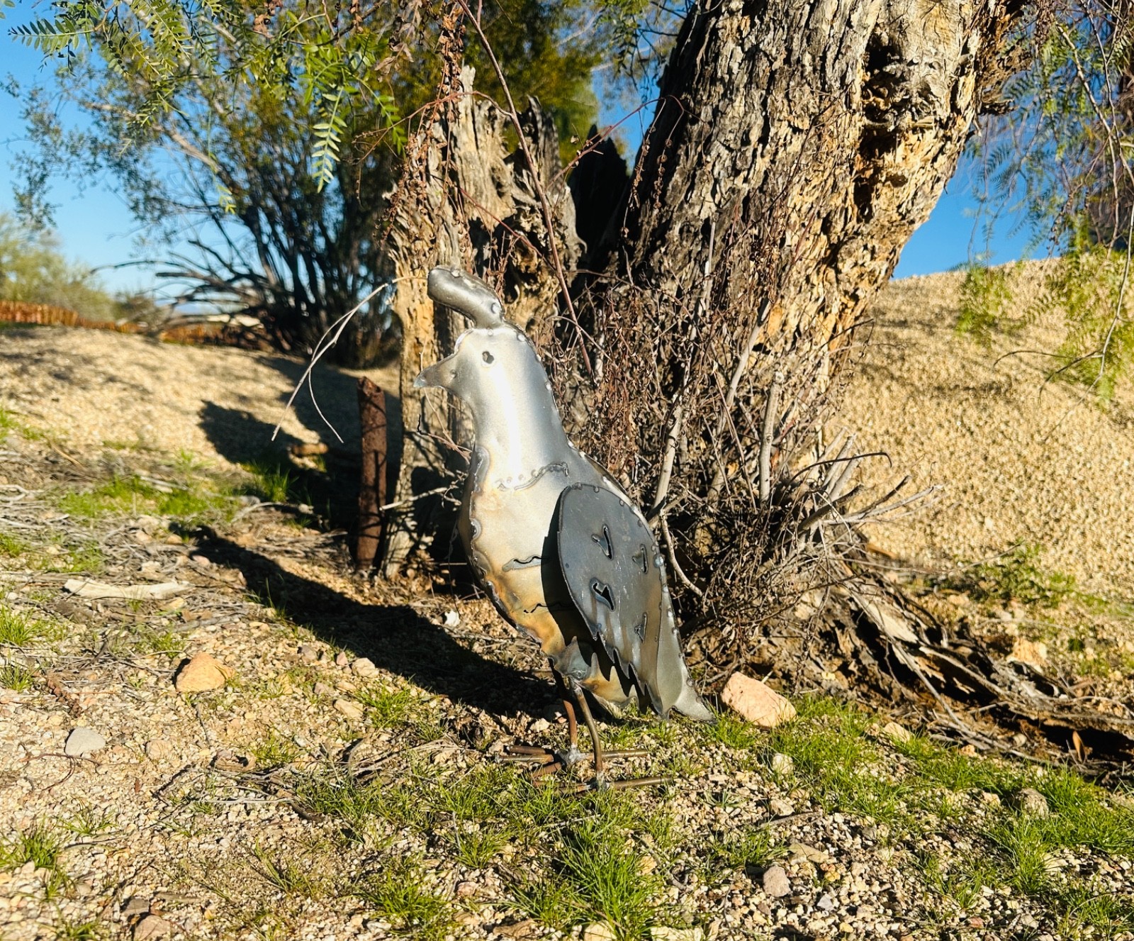 Handcrafted Rustic Metal Quail Yard Art