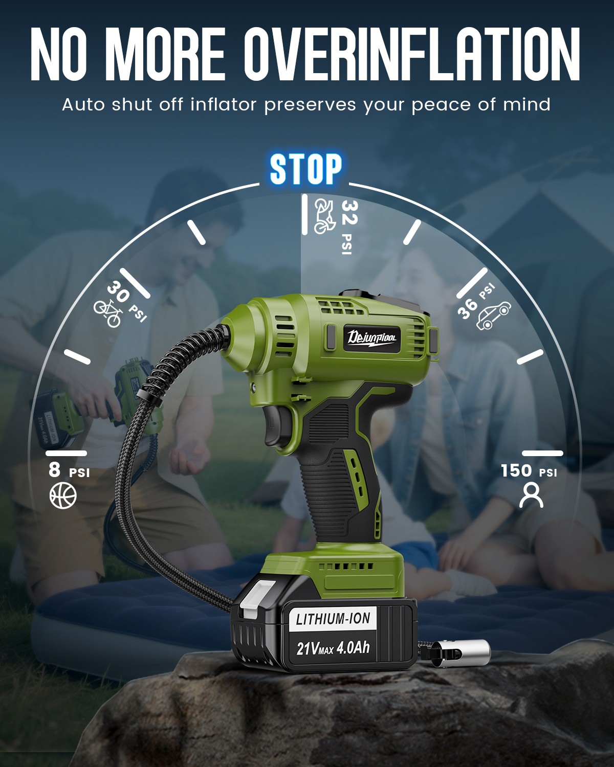 Cordless Tire Inflator Air Compressor with 2PC 21V Max Battery 150PSI Portable