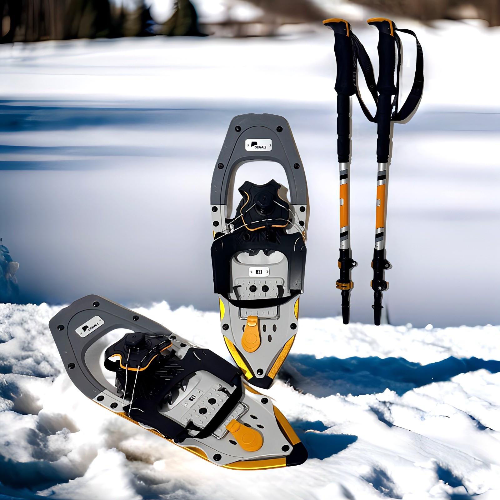 Denali Sawtooth Spin Snowshoes 8x21 Quick-Adjust Kit w/ Poles & Bag – 150 lb