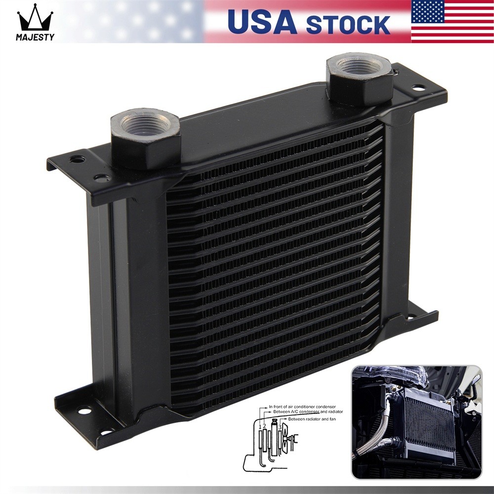 Universal 19 Row Transmission Engine Oil Cooler M22×1.5 Female Ports Aluminum