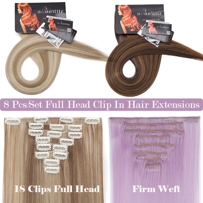Real Natural Clip In Hair Extensions Extension 8 Piece FULL HEAD Hair for Human