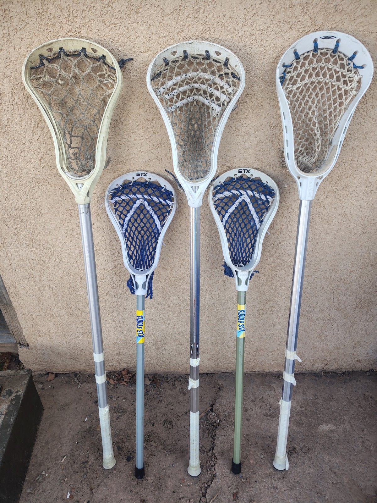 STX Lot of 5 Lacrosse Complete Sticks White Blue Silver Plastic Metal