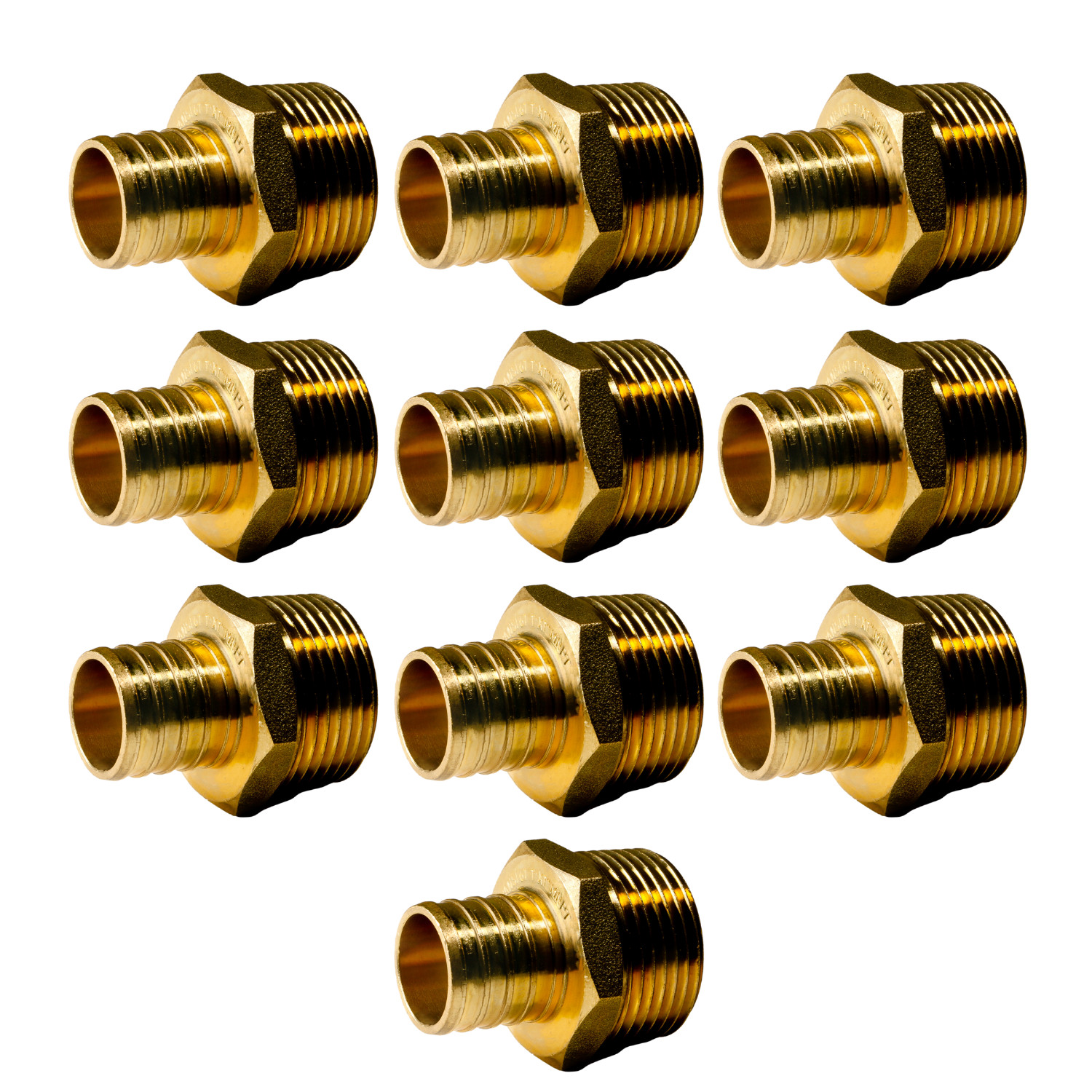 10 Pack  XFITTING 1" Pex B X 1" Male NPT Threaded Adapter, Lead Free Brass