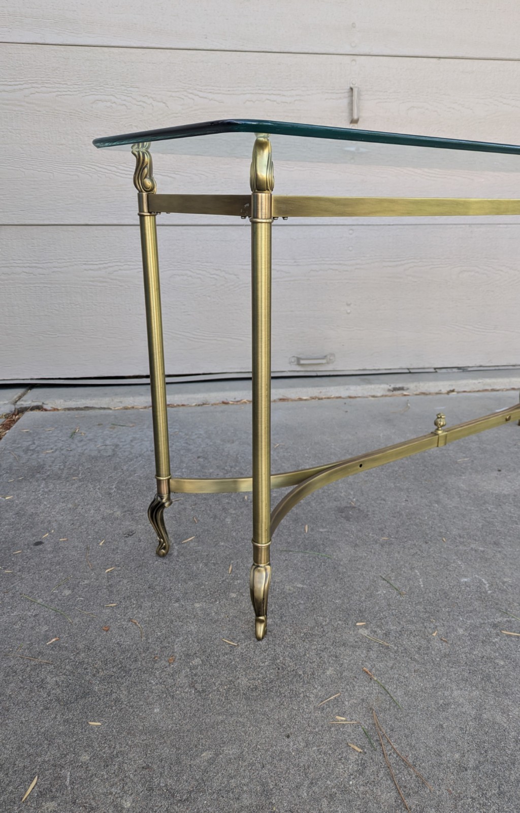 Vintage La Barge Style Glass Brass Console Table Flame Tip Hollywood Regency