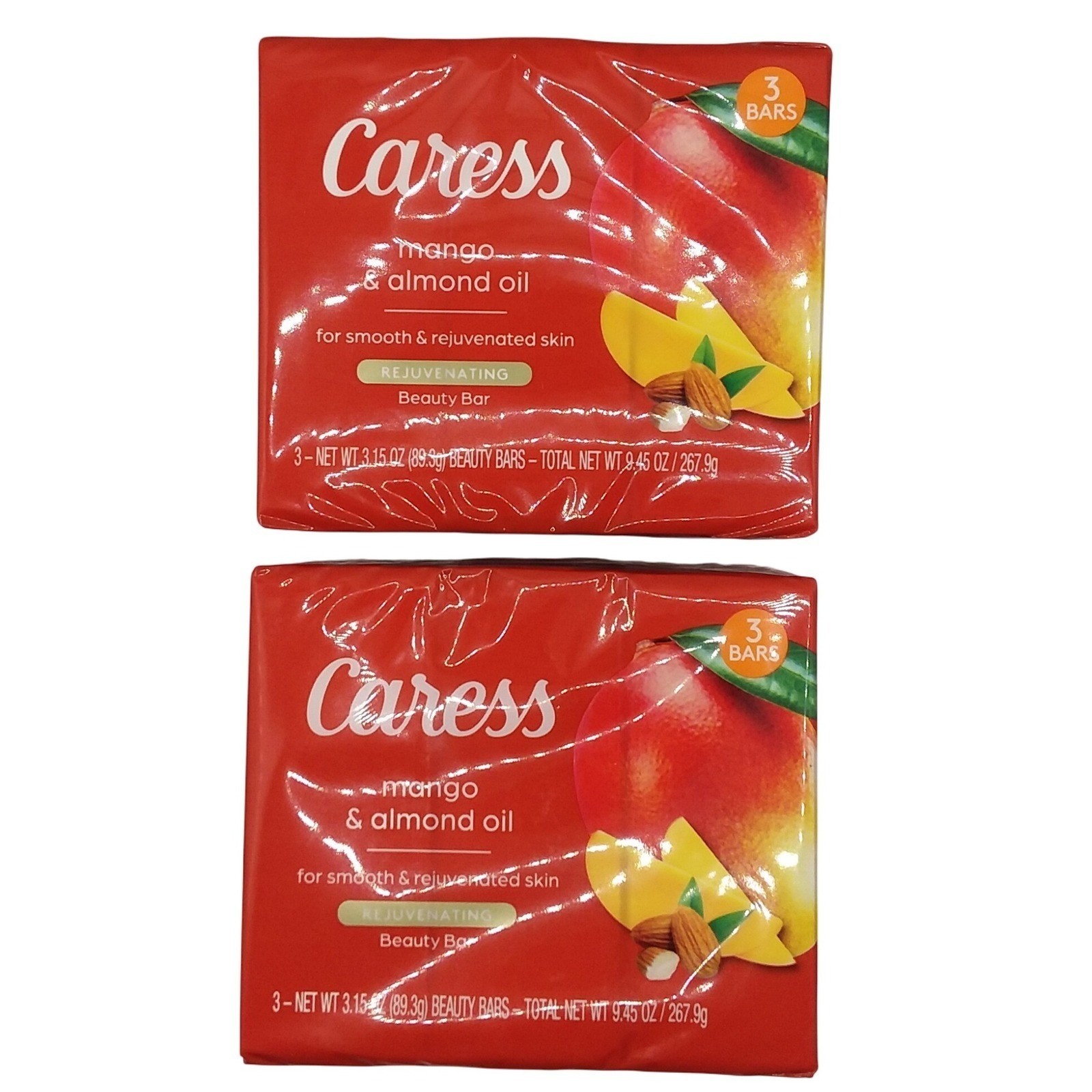 Caress Mango & Almond Oil Rejuvenating Beauty Bar Soap 2 Packs/3 Bars = 6 total