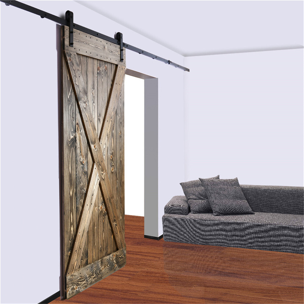 6.6FT Sliding Barn Door Hardware Kit Modern Closet Hang Style Track Rail Black