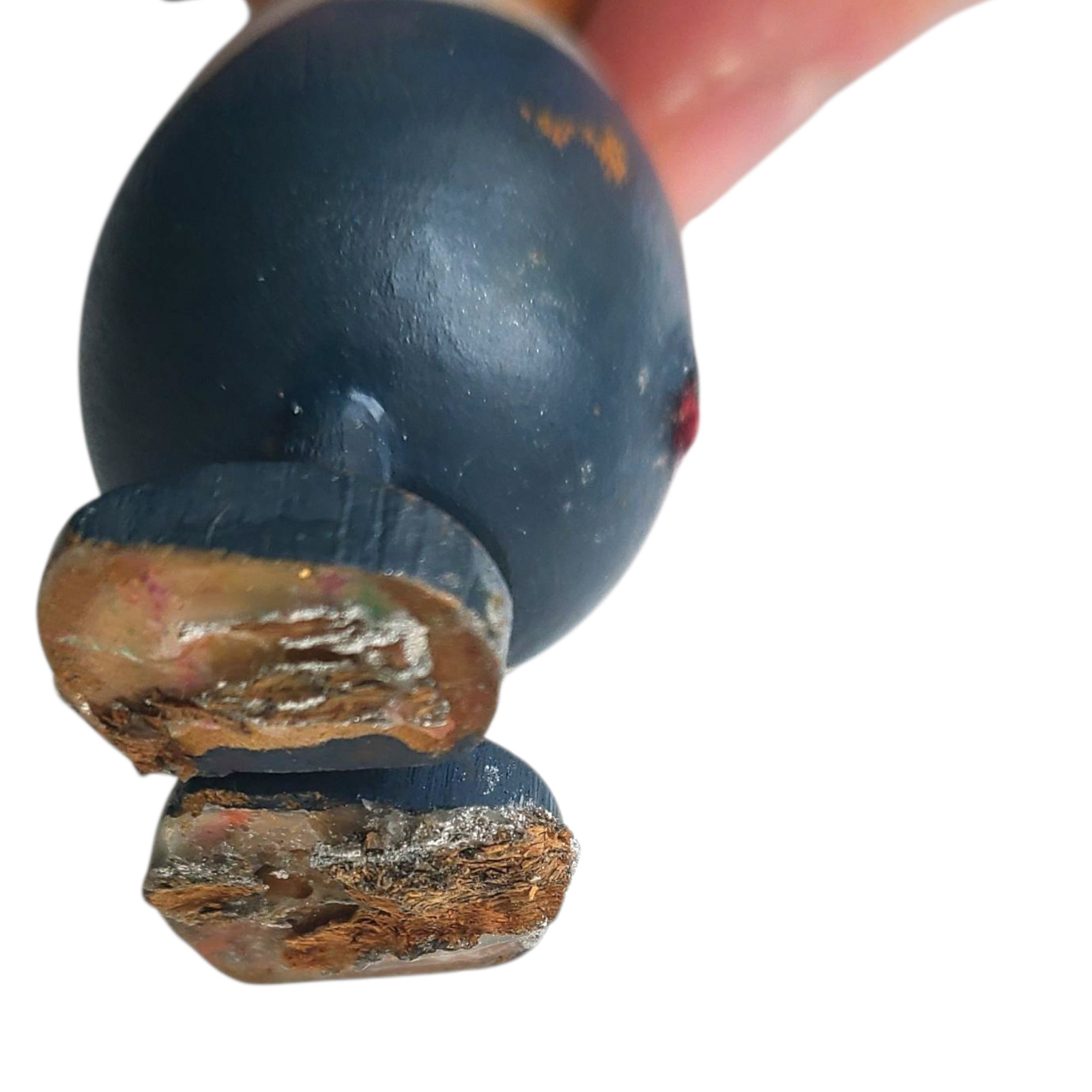 Vintage African American Troll figure Wooden 3" Blue Overalls Folk Art Gnome