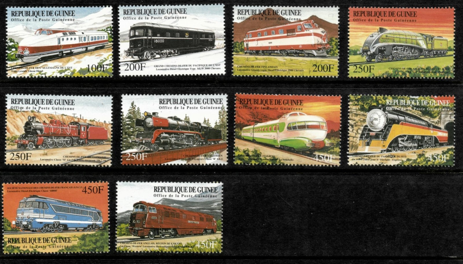 Guinea 2000 - Trains - Set of 10 Stamps - Scott #1535-44 - MNH