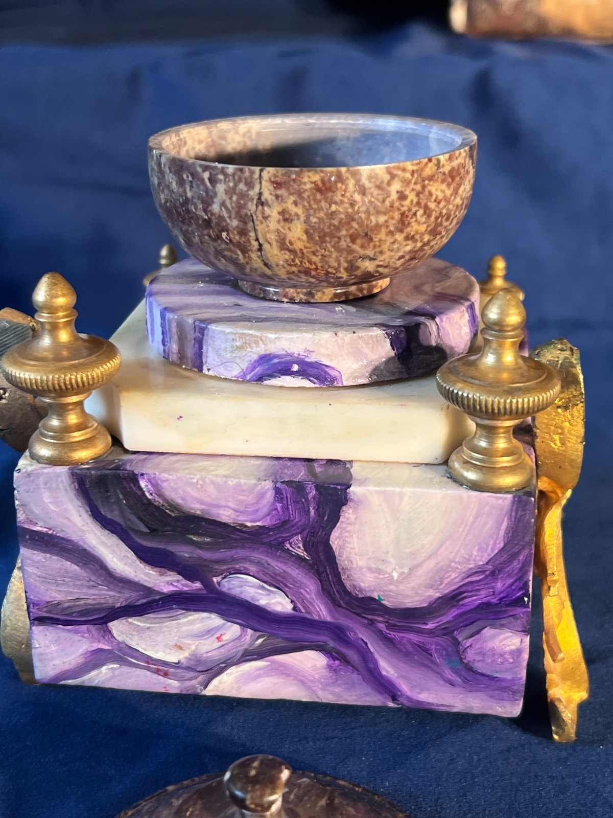 Napoleon III Style French Inkwell With Gilt Bronze Appliques and Marble Basin