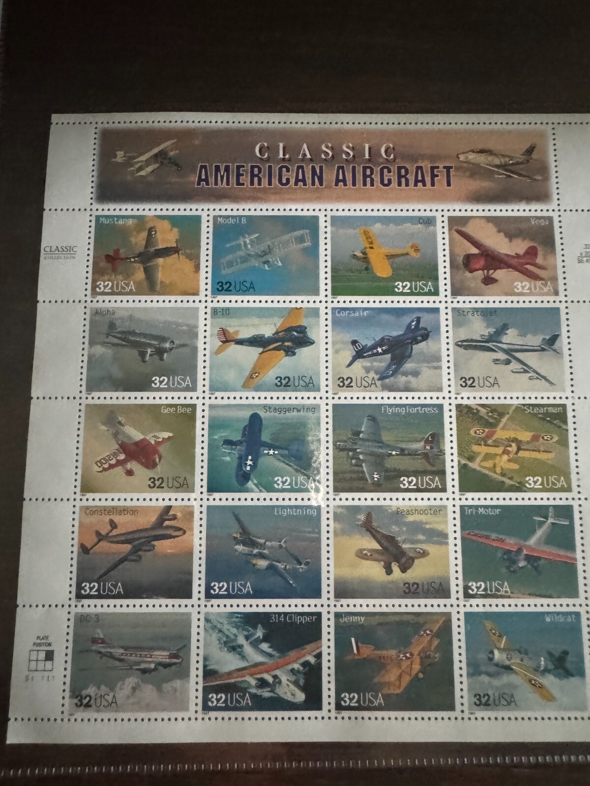 Scott #3142 Classic American Aircraft Sheet of 20 32¢ Stamps (1997)
