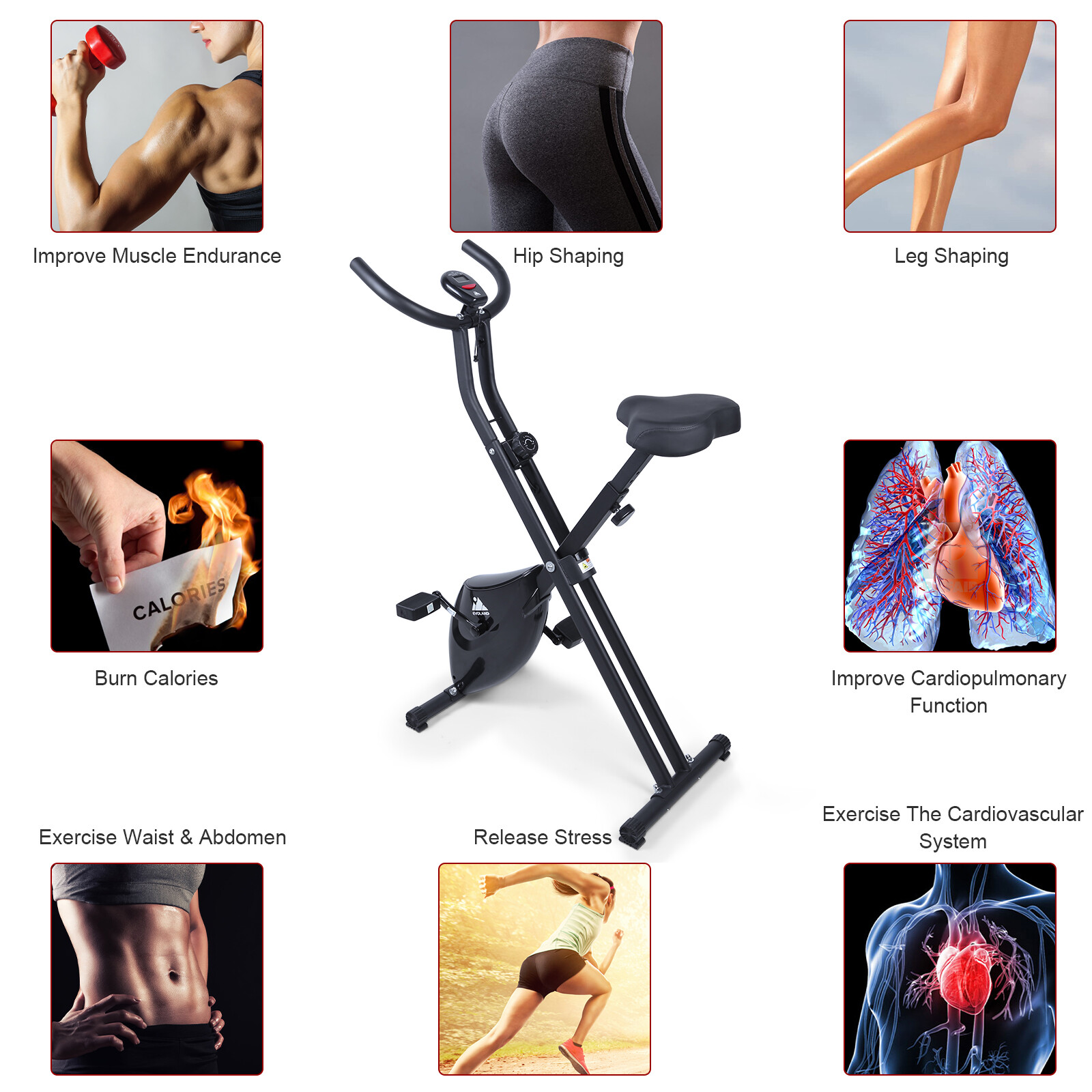 Folding Stationary Cycle Upright Indoor Cycling Exercise Bike with LCD Monitor