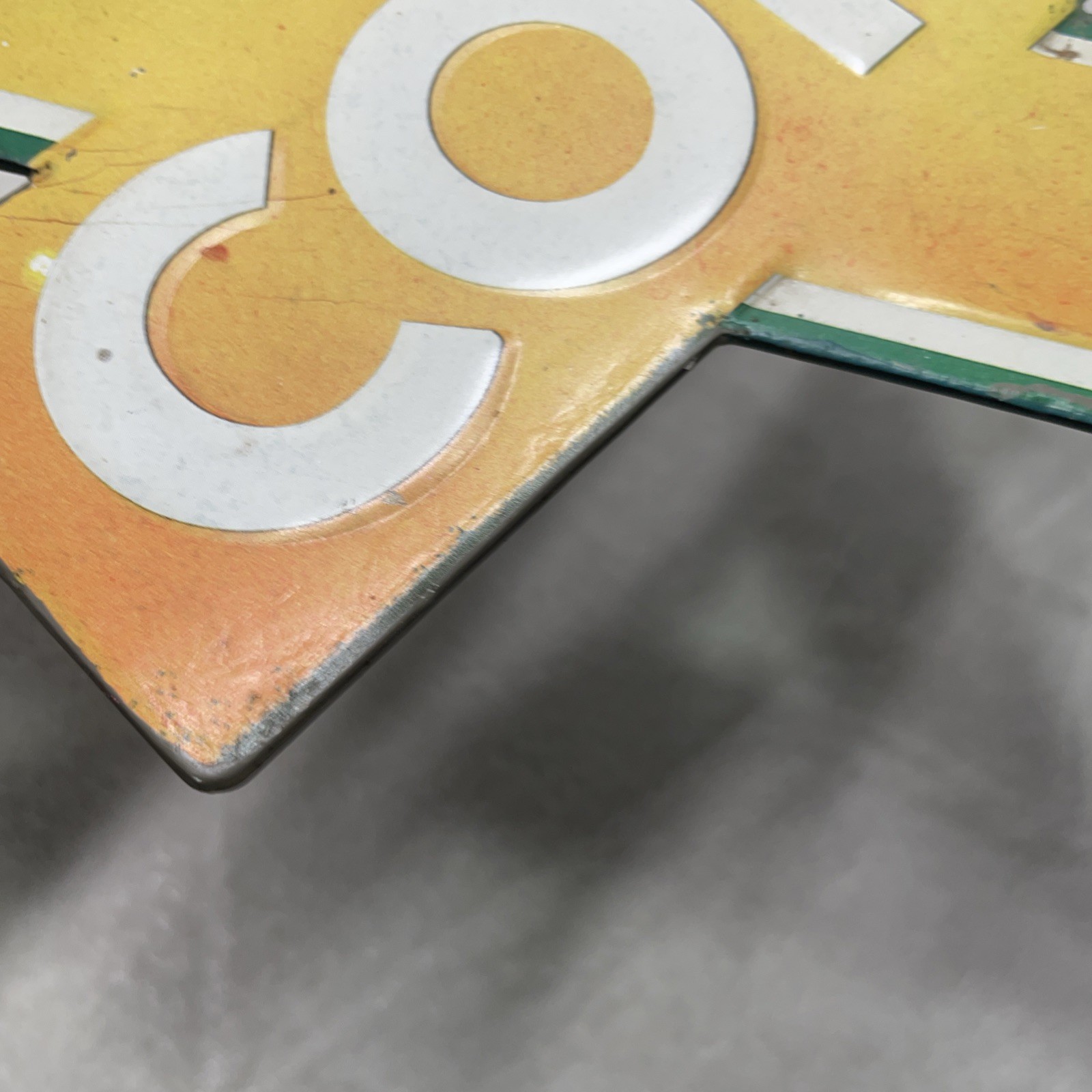 VINTAGE CONOCO Sign 12" Gasoline METAL Service Station Oil Red Yellow Faded