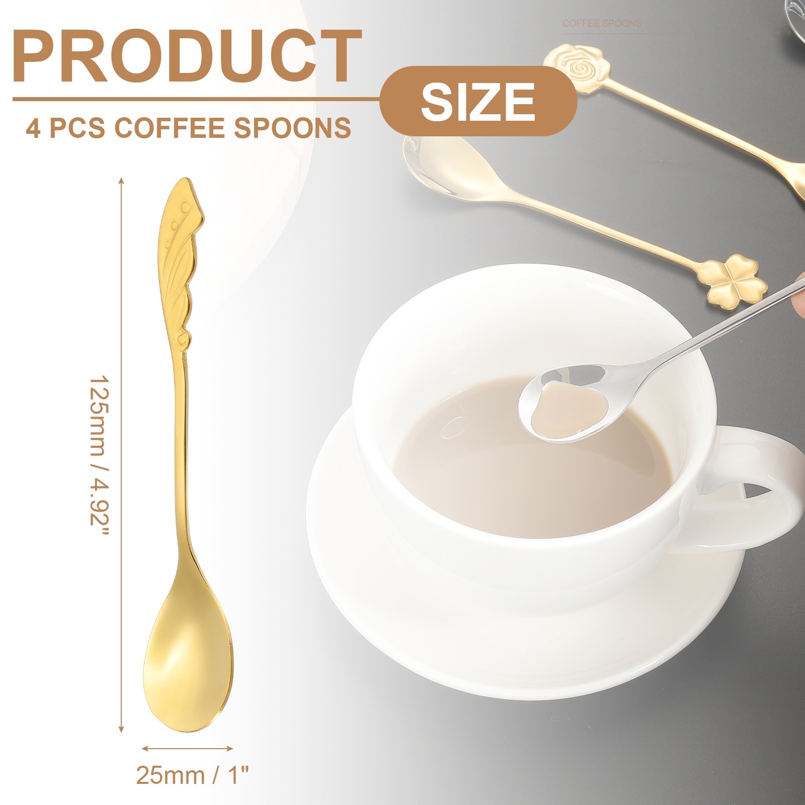 4pcs Coffee Spoons, Wings Tea Spoons Stainless Steel, Gold