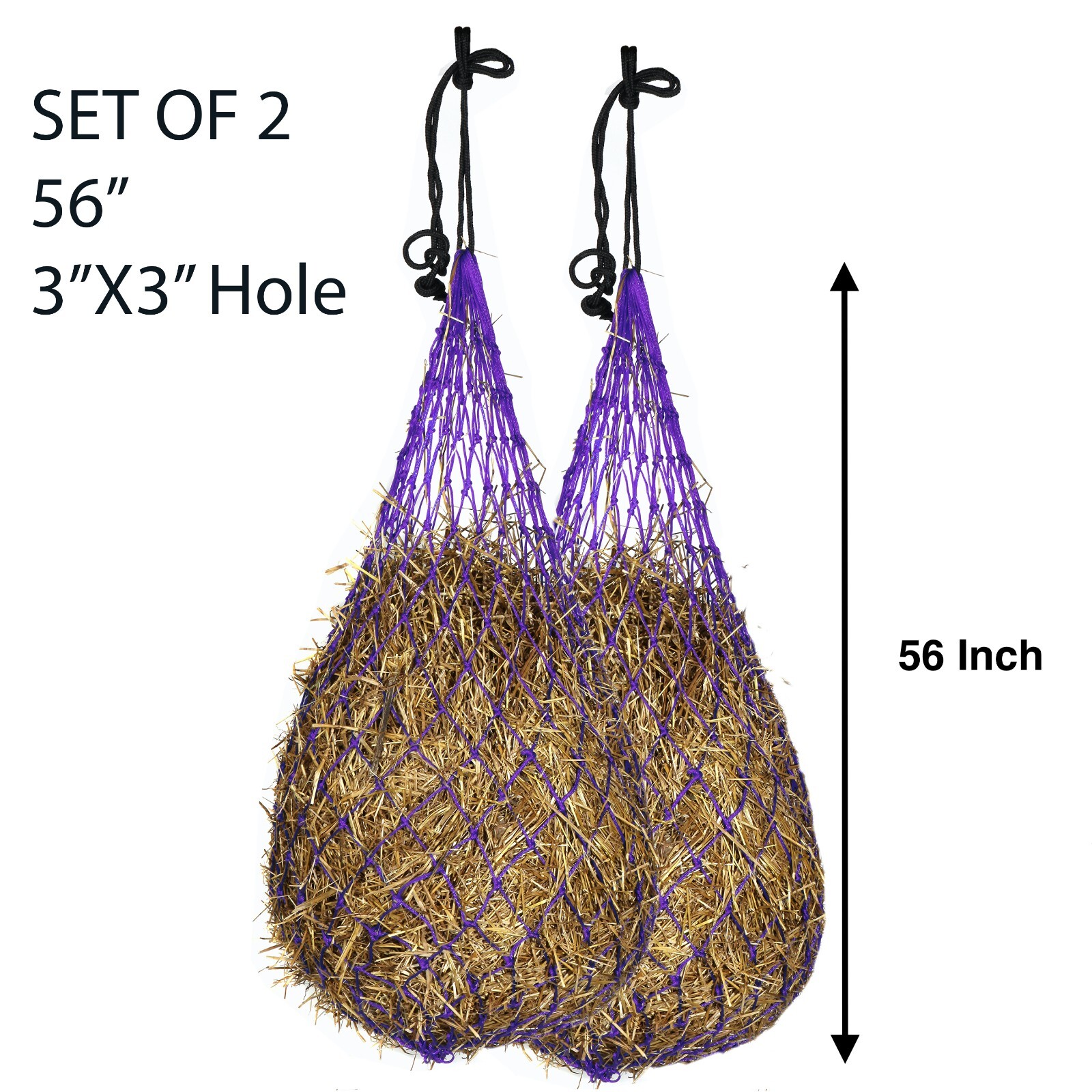 Majestic Ally 2 pcs Slow Feed 56” Hay Net with soft 3"x3" hole