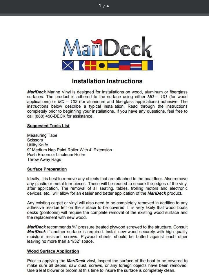 MariDeck Vinyl Flooring - Boat / Marine / Outdoor / Pontoon - 8.5' - 34 mil