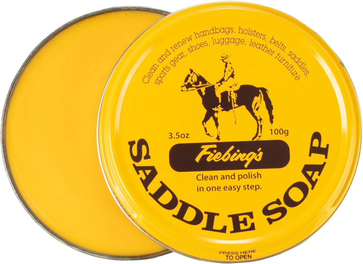 Yellow Saddle Soap for Leather (3.5 oz Tin) - Leather Cleaner & Conditioner to S