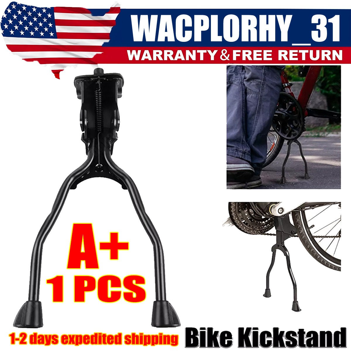 Bicycle Double Leg Side Stand Kick Kickstand Bike Support Spring Center Black