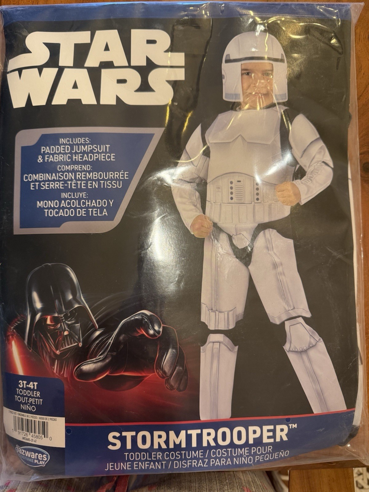 STAR WARS Stormtrooper Padded Jumpsuit Headpiece Costume Toddler 3T-4T *NEW*