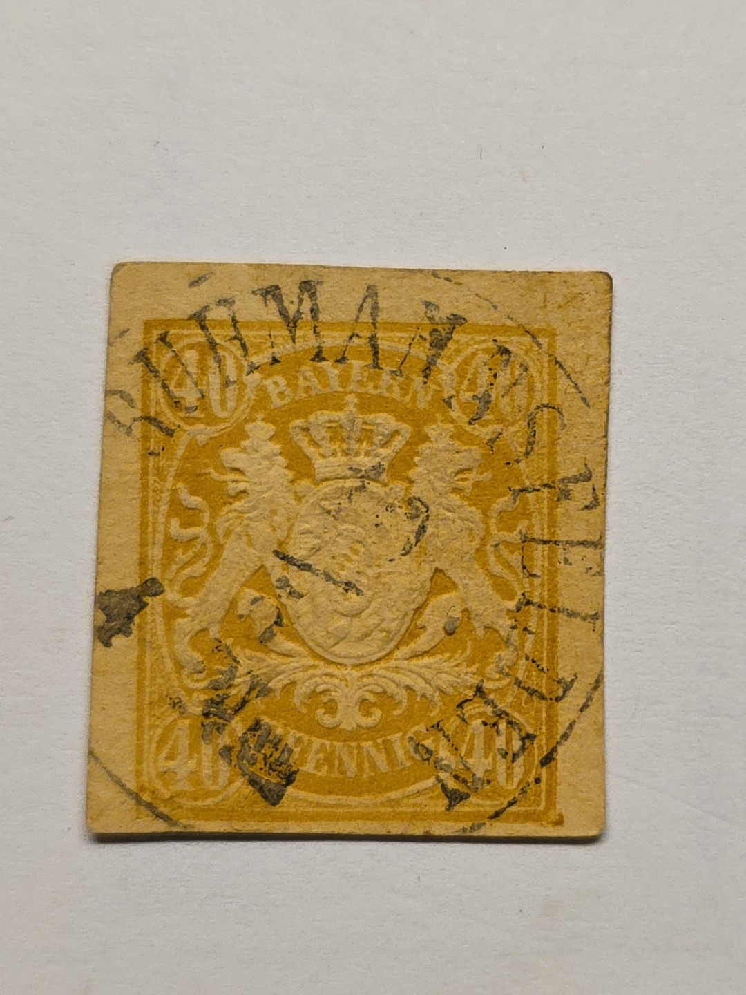 EARLY BAVARIA 40 PFENNIG POSTAL CARD STAMP CUT SQUARE